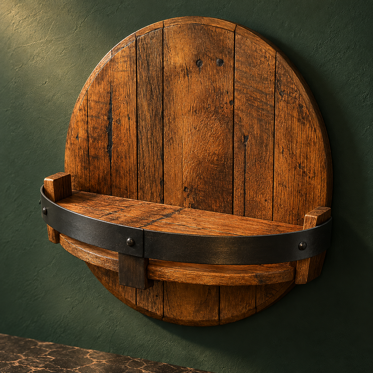 Wall Mounted Whiskey Shelf Barrel Rustic Bottle Display