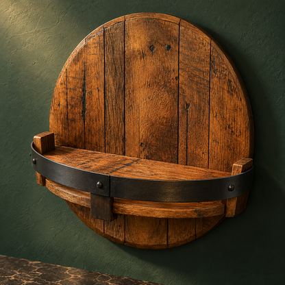 Wall Mounted Whiskey Shelf Barrel Rustic Bottle Display