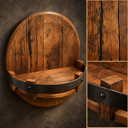 Wall Mounted Whiskey Shelf Barrel Rustic Bottle Display