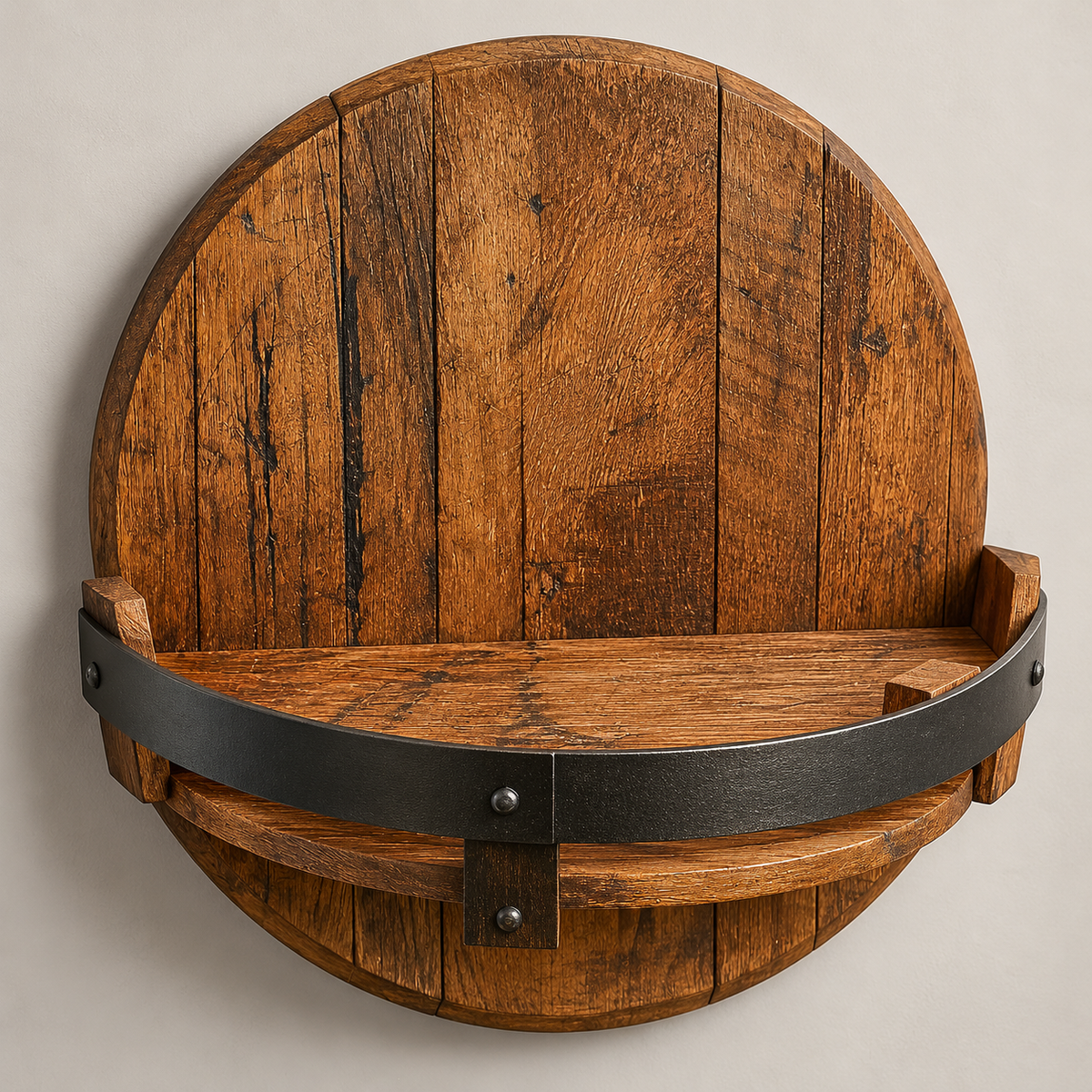 Wall Mounted Whiskey Shelf Barrel Rustic Bottle Display
