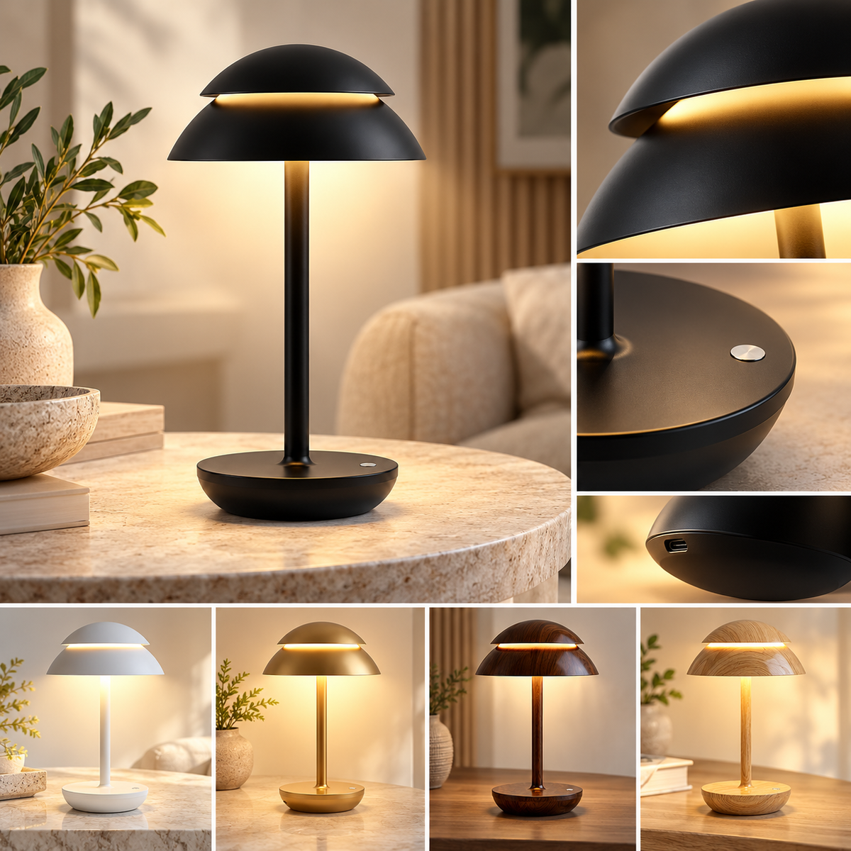 Varm genopladelig bordlampe med moderne design