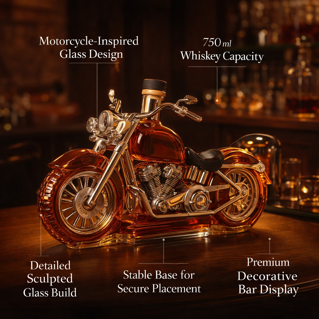 Whiskey Decanter Motorcycle Glass Bottle Bar Display