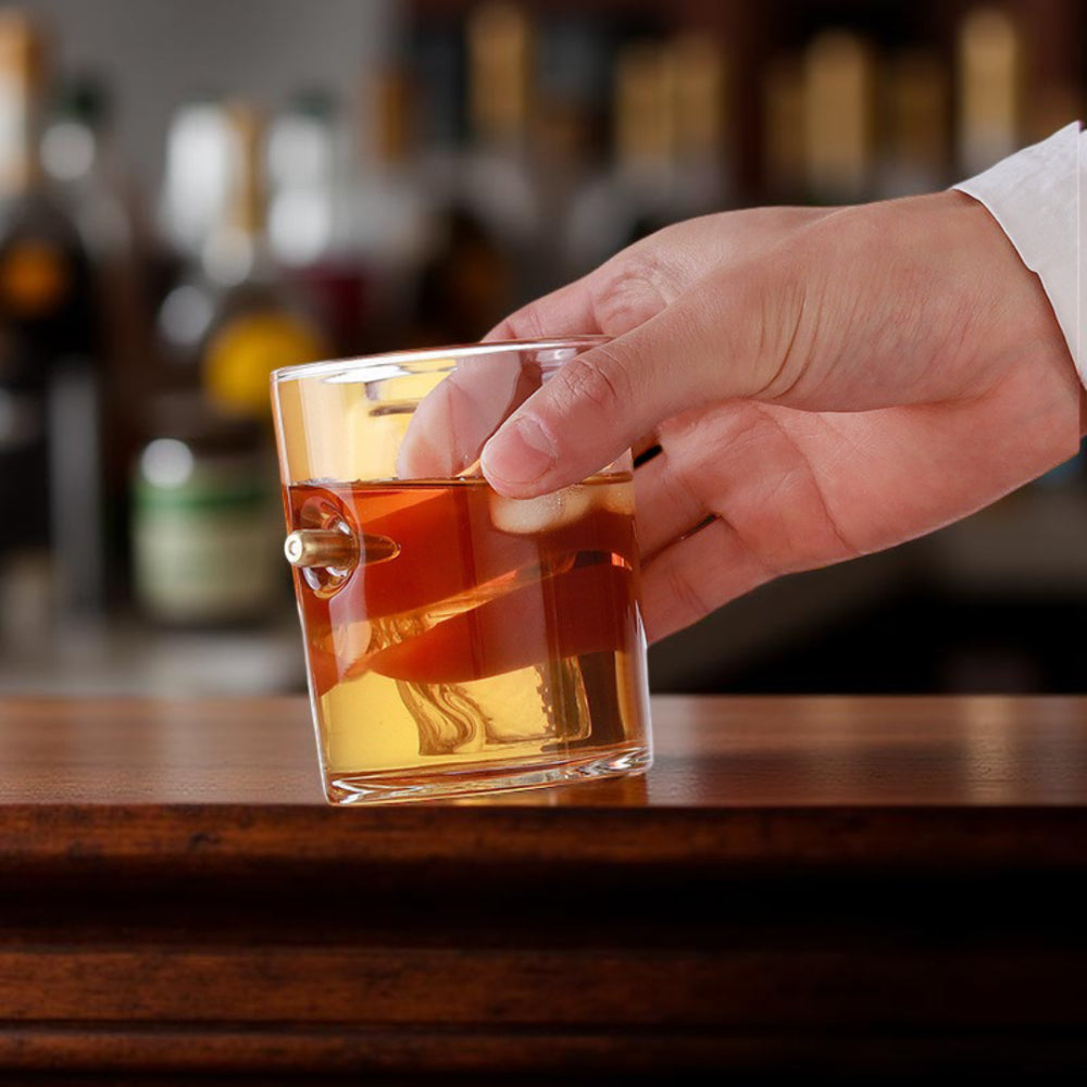 Whiskey Decanter Set Rifle Shaped Glass Bottle Stand