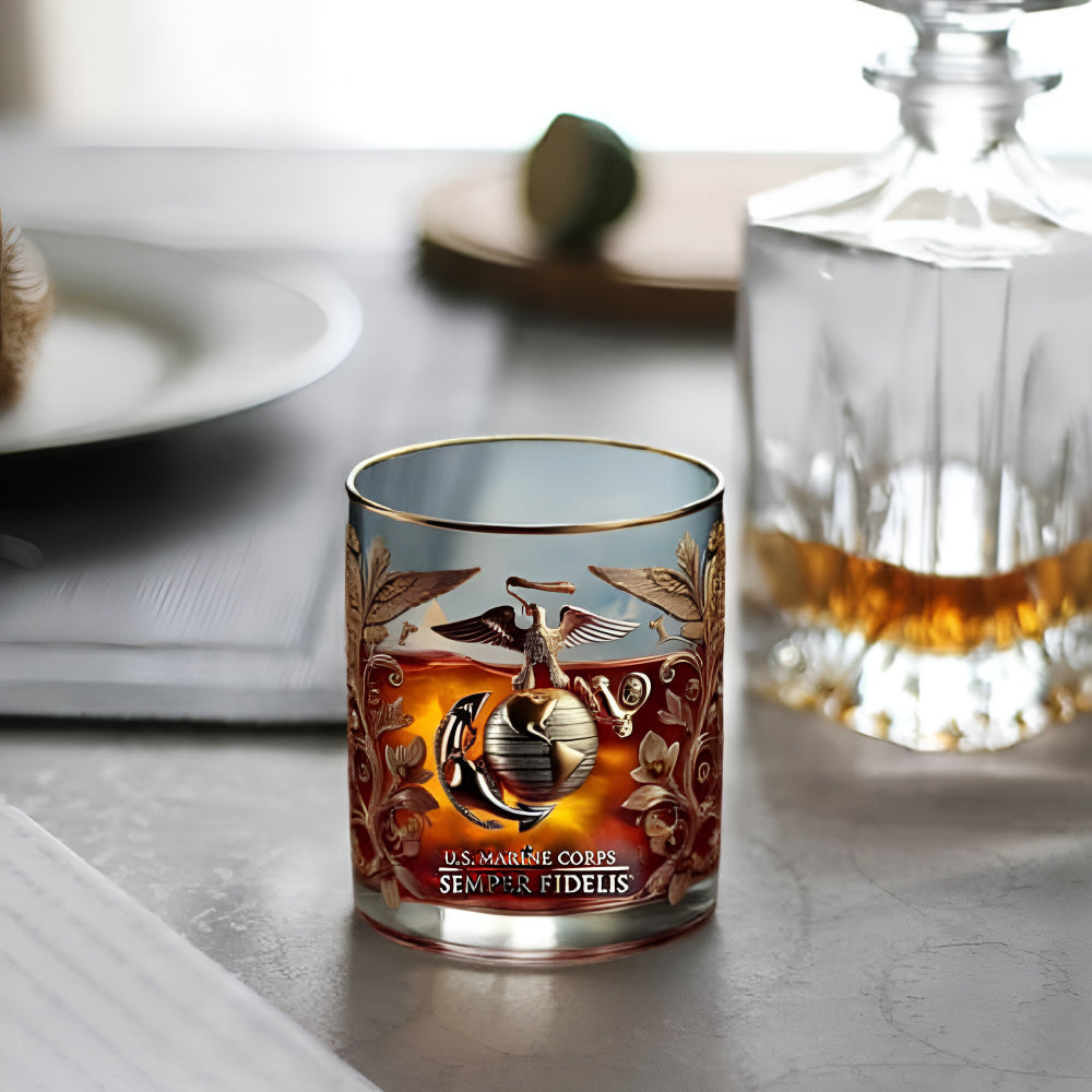 Whiskey Glass Military Veteran Gold Embossed Display Drinkware