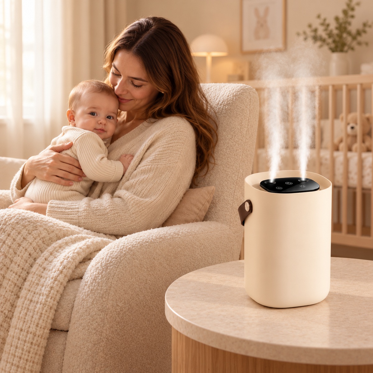 Umidificator pentru bebeluși, silențios, portabil și compact, pentru camera copilului