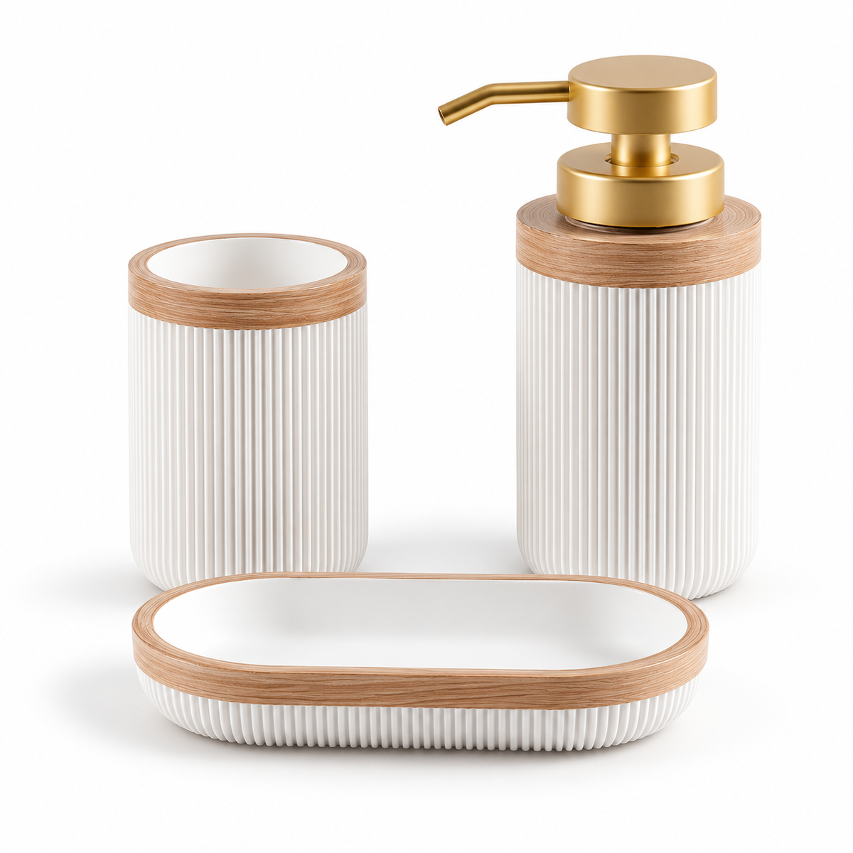 Colección de decoración elegante de accesorios de baño blancos