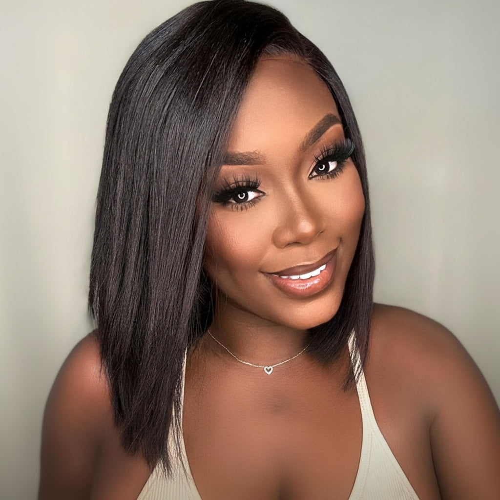 Echthaar Perücke Bob Glatt Lace Front Ohne Kleber