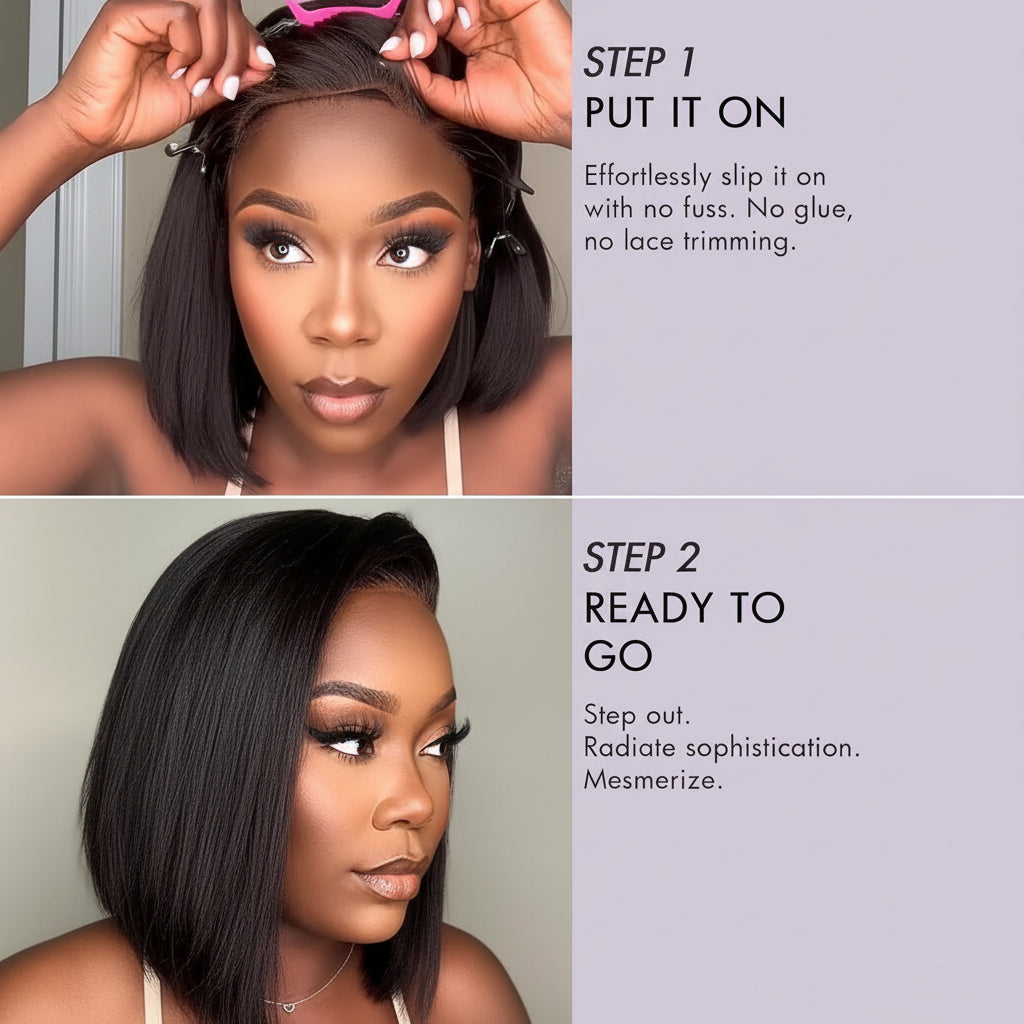 Echthaar Perücke Bob Glatt Lace Front Ohne Kleber
