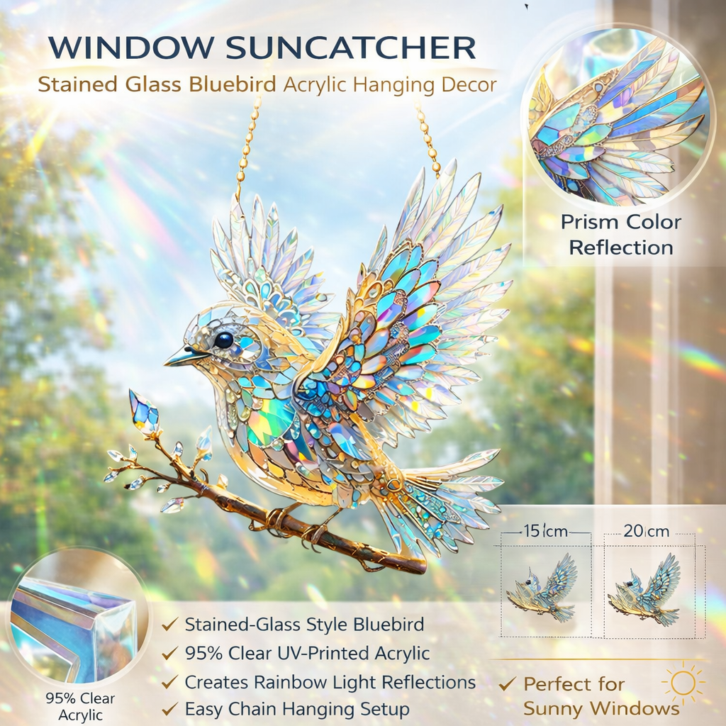 Window Suncatcher Stained Glass Bluebird Acrylic Hanging Decor