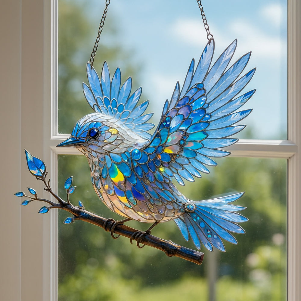 Window Suncatcher Stained Glass Bluebird Acrylic Hanging Decor