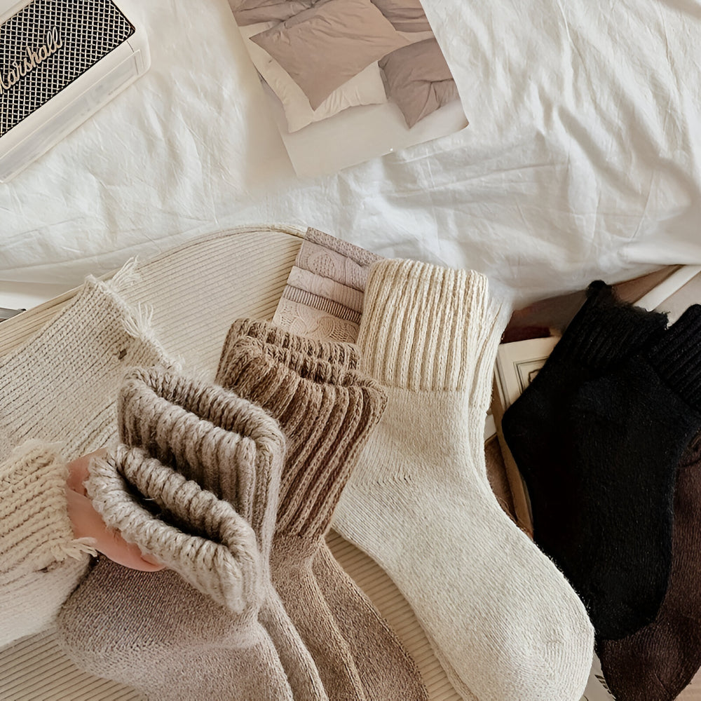 Winter Socks Knit Solid Color Fall Season Casual Set