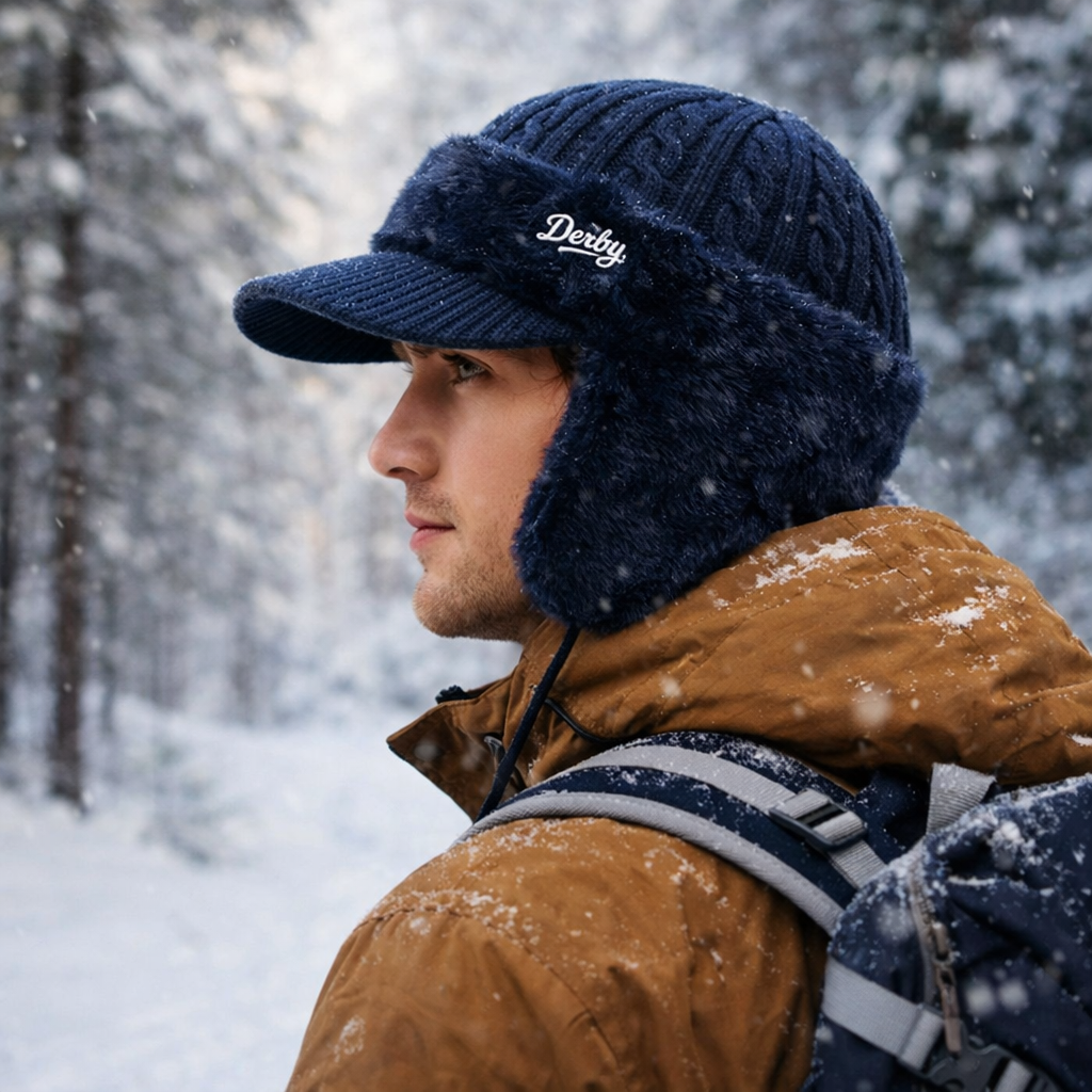 Gorro de Invierno con Orejeras y Visera de Punto