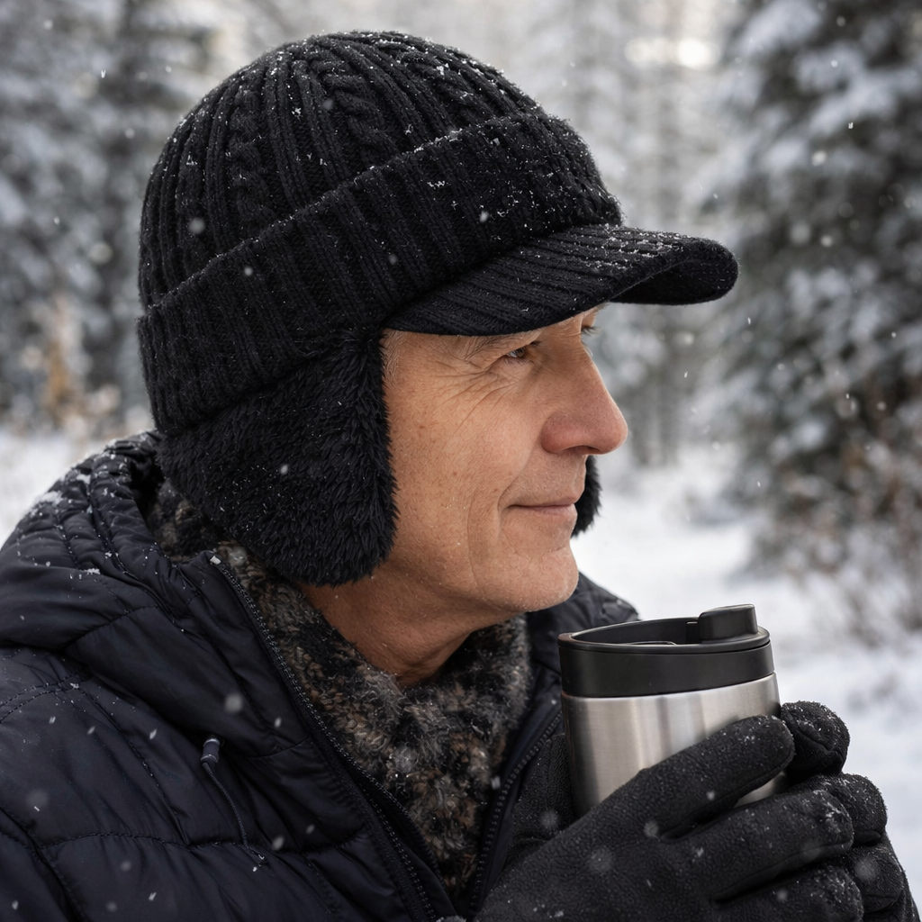 Gorro de Invierno con Orejeras y Visera de Punto