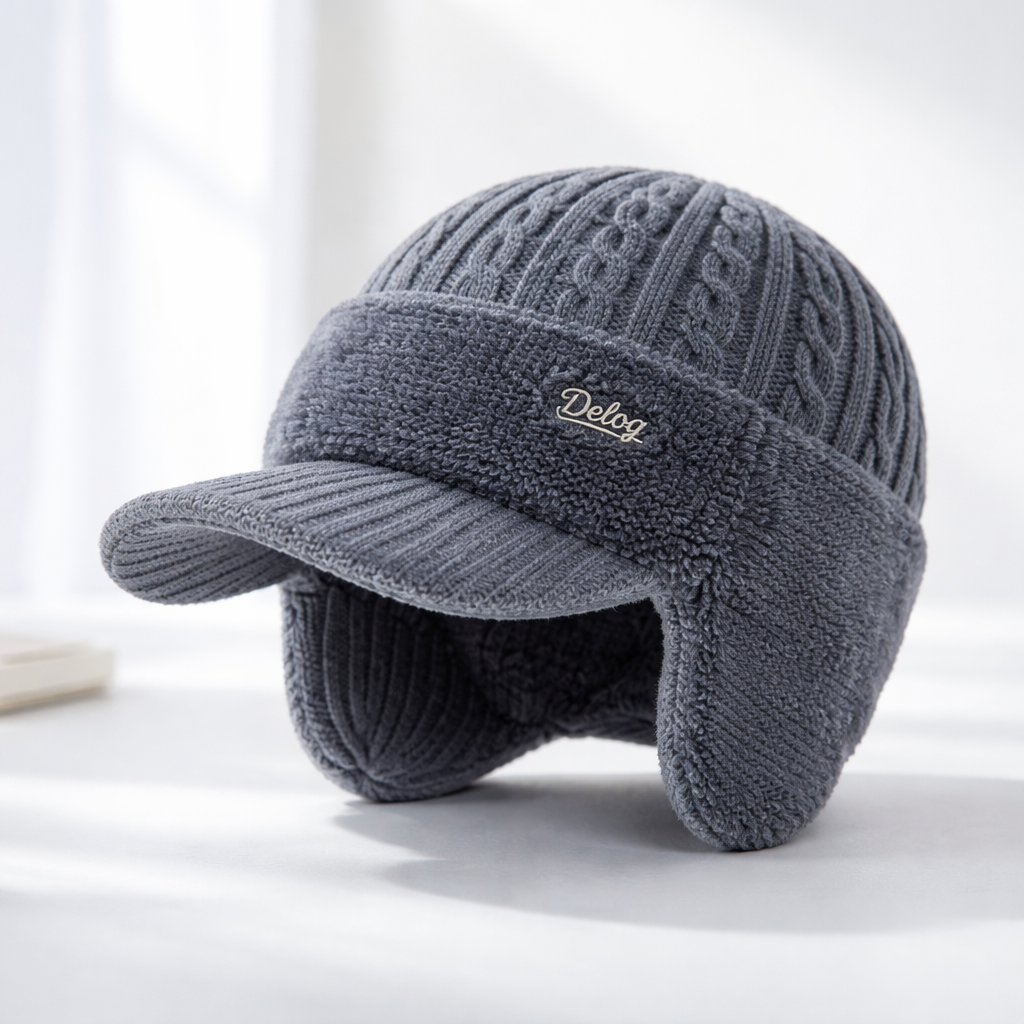 Gorro de Invierno con Orejeras y Visera de Punto