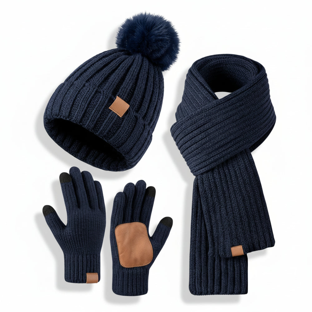 Winterzubehör Strickmütze Schal Handschuhe mit Touchscreen-Funktion Set