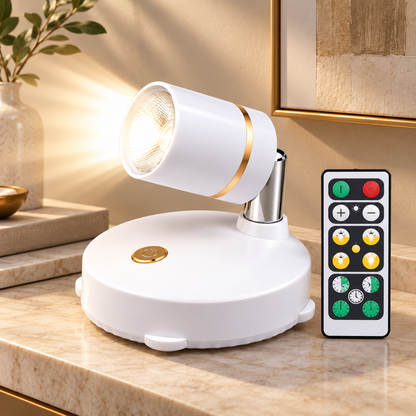 Foco inalámbrico ajustable con control remoto, LED regulable