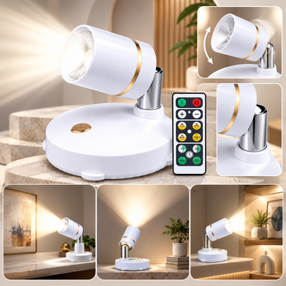Foco inalámbrico ajustable con control remoto, LED regulable