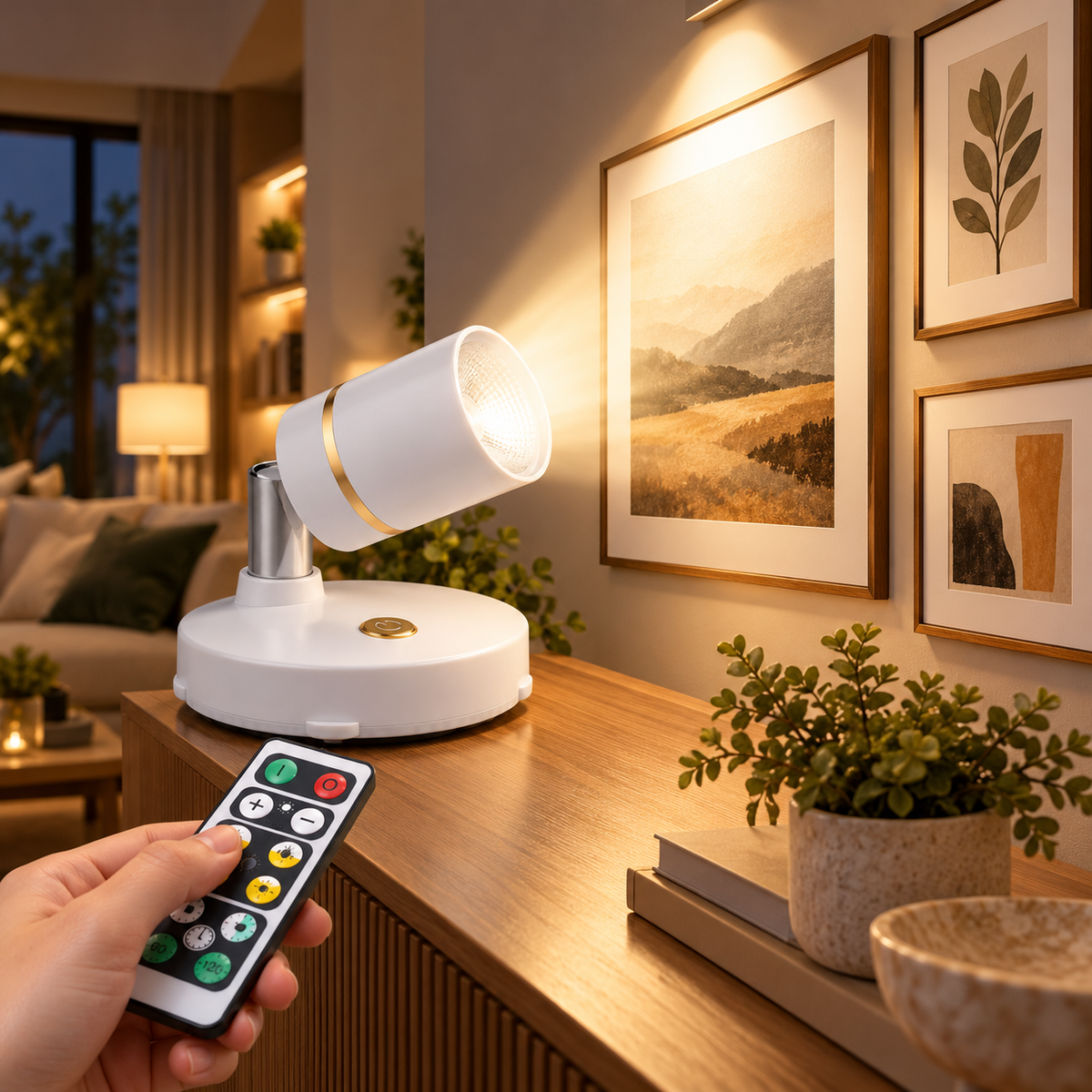 Foco inalámbrico ajustable con control remoto, LED regulable
