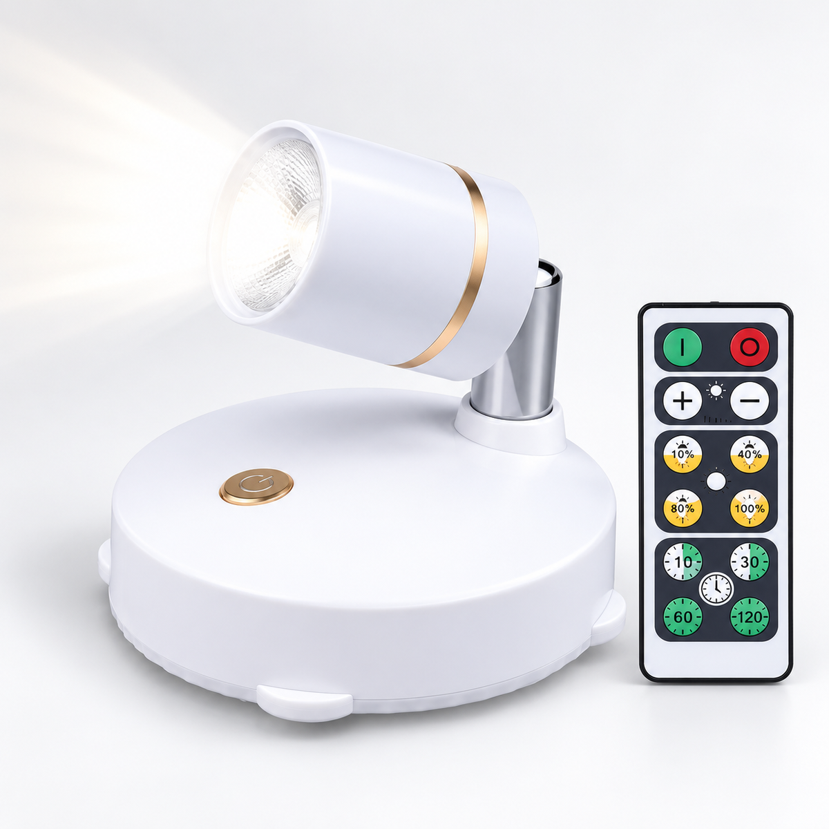 Foco inalámbrico ajustable con control remoto, LED regulable