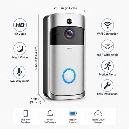 Videocitofono video wireless con videocamera Wi‑Fi HD e visione notturna