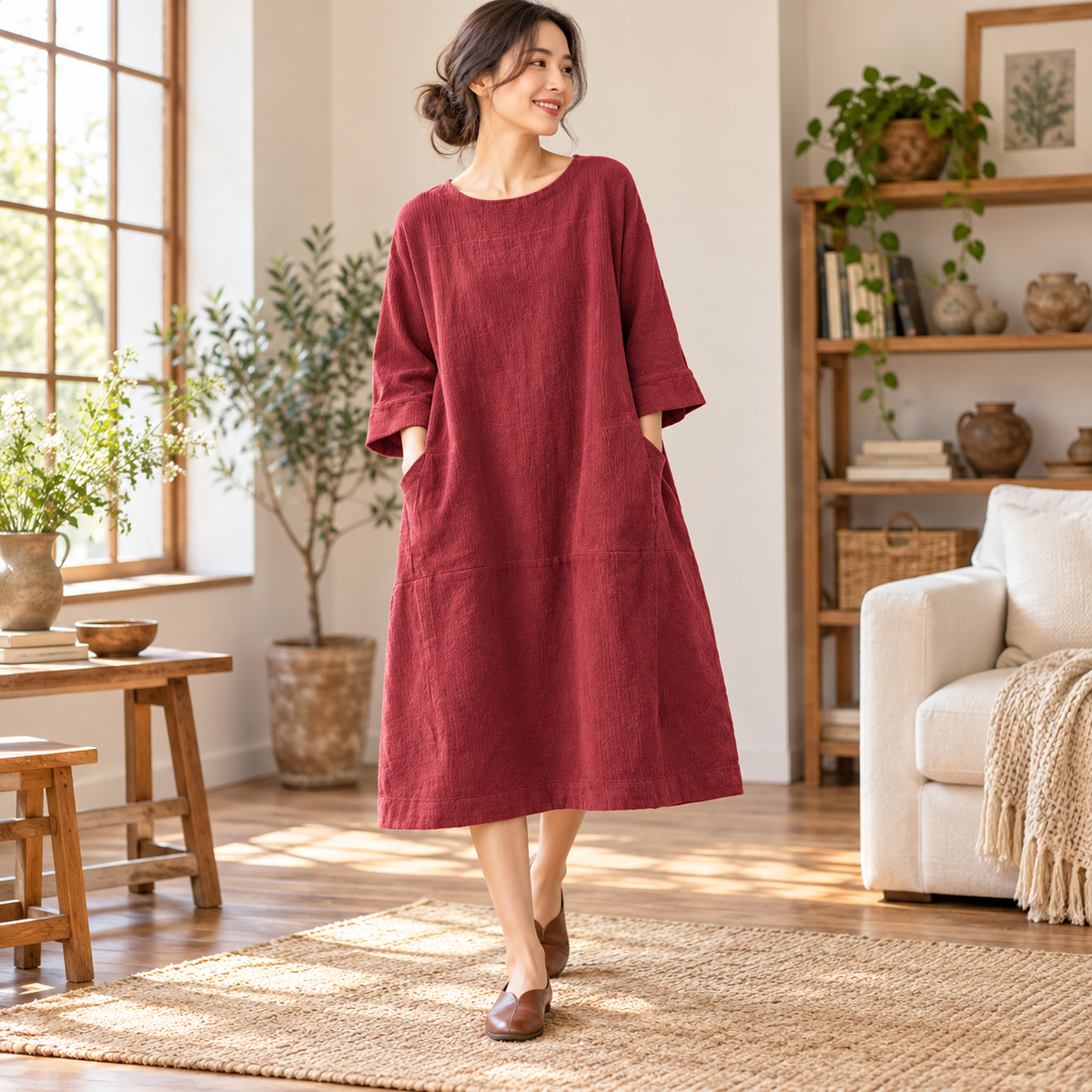 Lässiges A-Linien-Midikleid für Damen | Hochzeitsgast