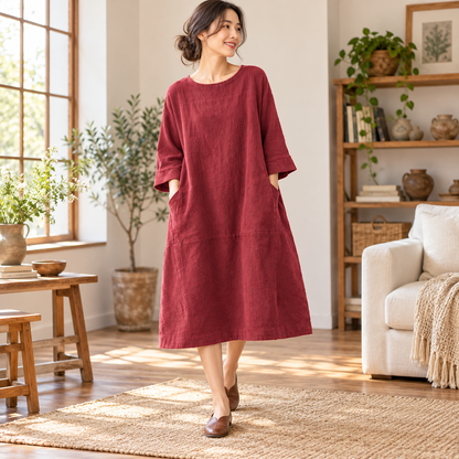 Lässiges A-Linien-Midikleid für Damen | Hochzeitsgast