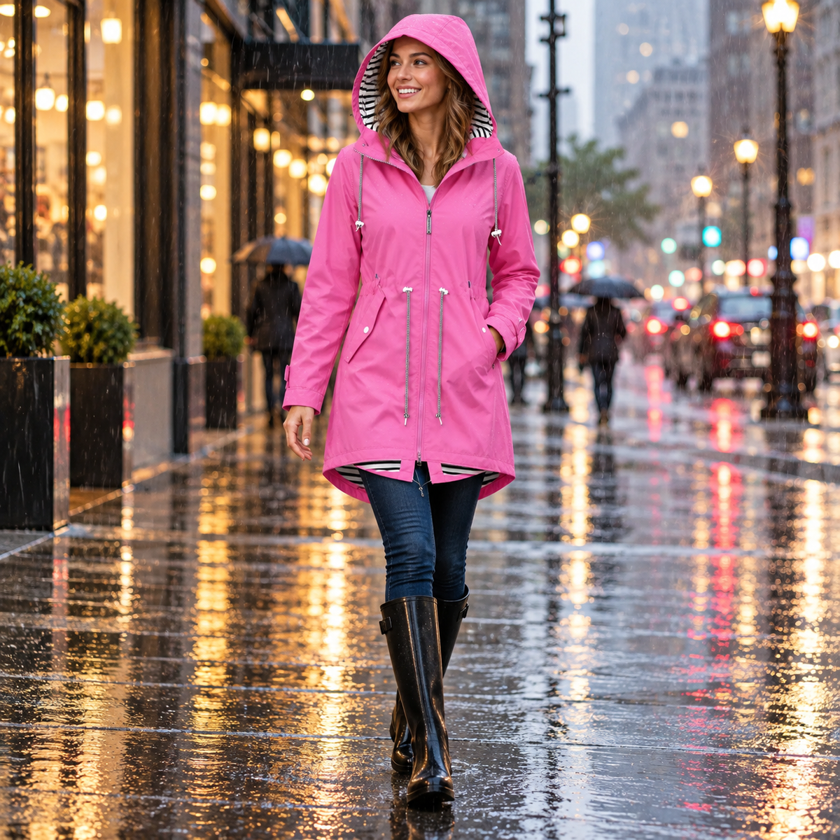 Women's Adjustable Hood Rain Jacket | Rain Protection