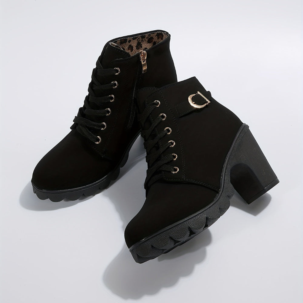 Damen Stiefeletten mit Blockabsatz, Schnürung, lässige Booties