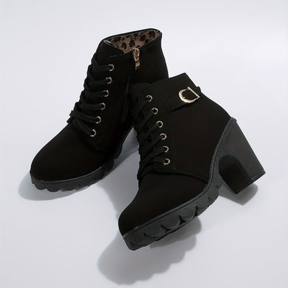 Damen Stiefeletten mit Blockabsatz, Schnürung, lässige Booties