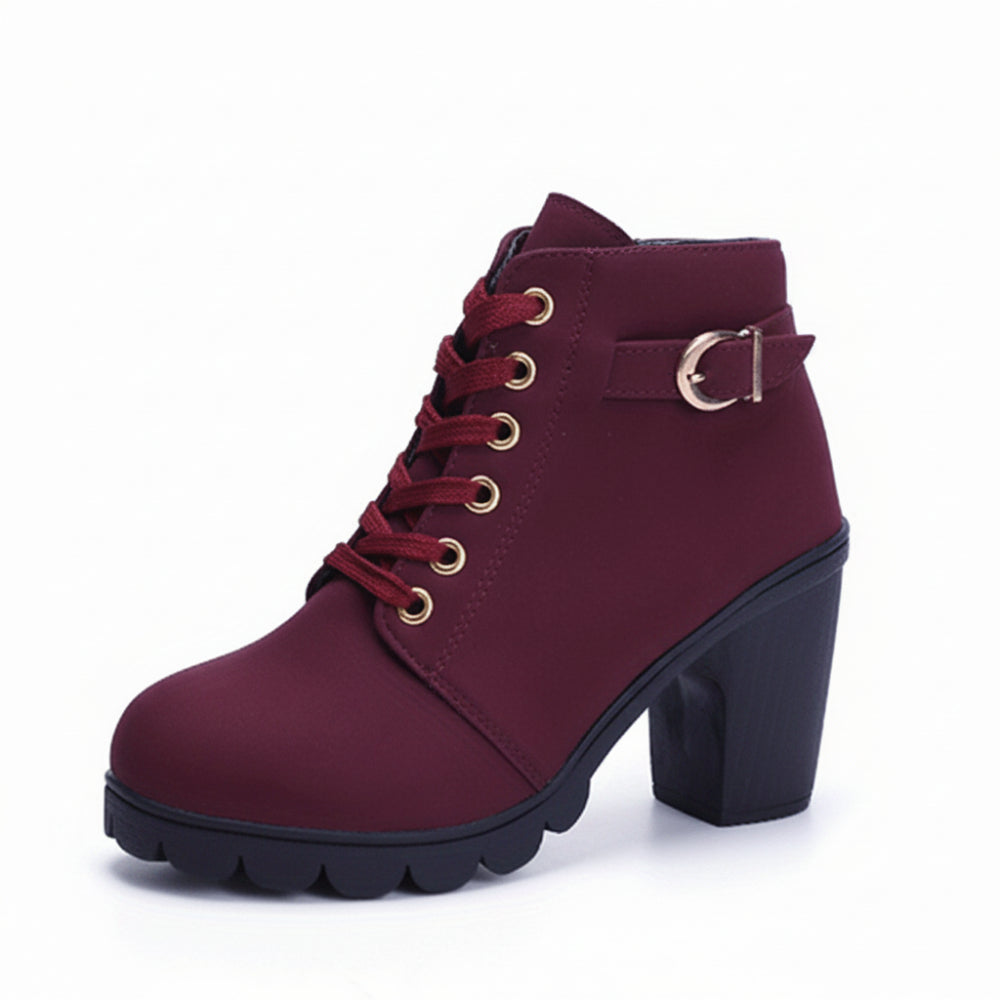 Damen Stiefeletten mit Blockabsatz, Schnürung, lässige Booties