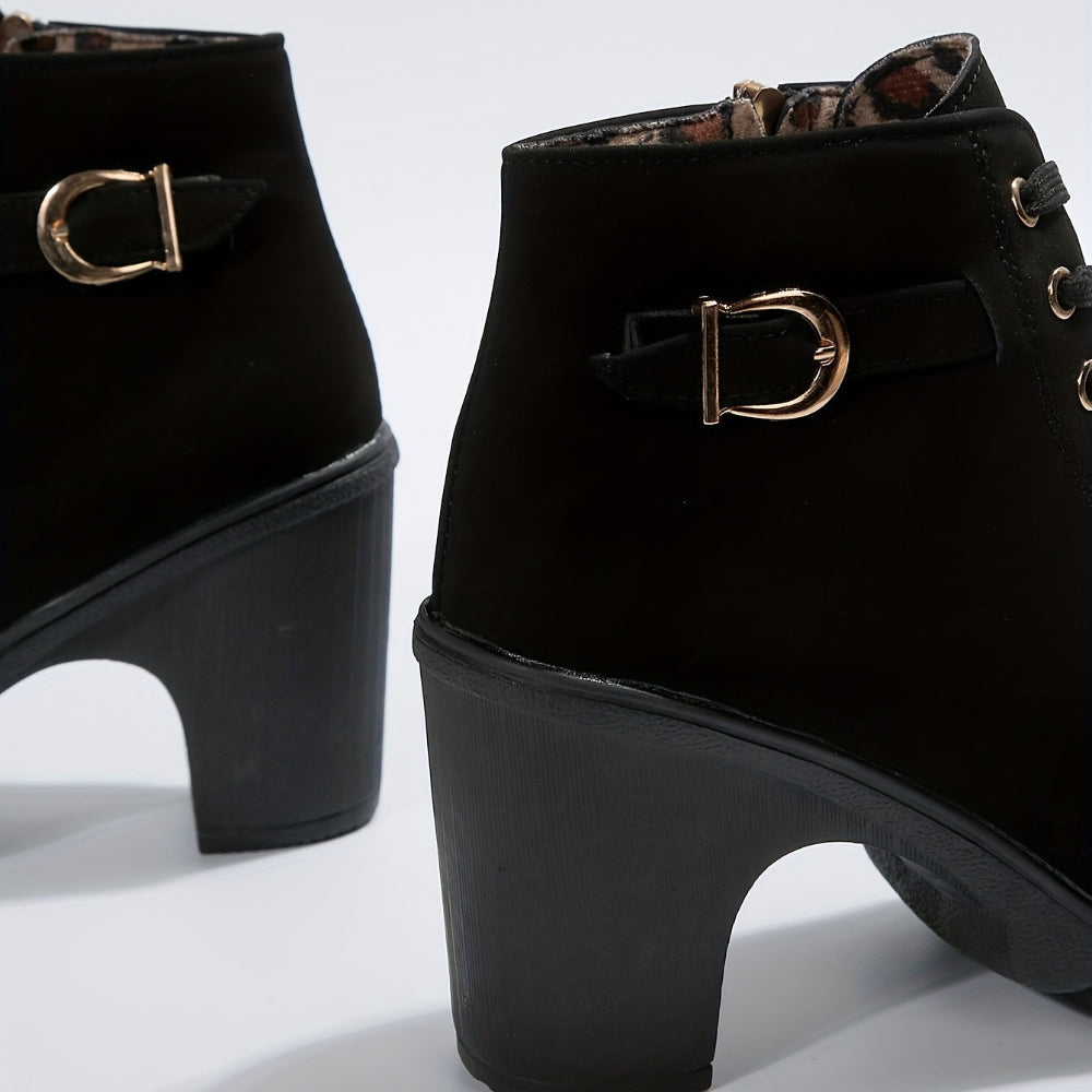 Damen Stiefeletten mit Blockabsatz, Schnürung, lässige Booties