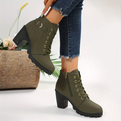 Damen Stiefeletten mit Blockabsatz, Schnürung, lässige Booties