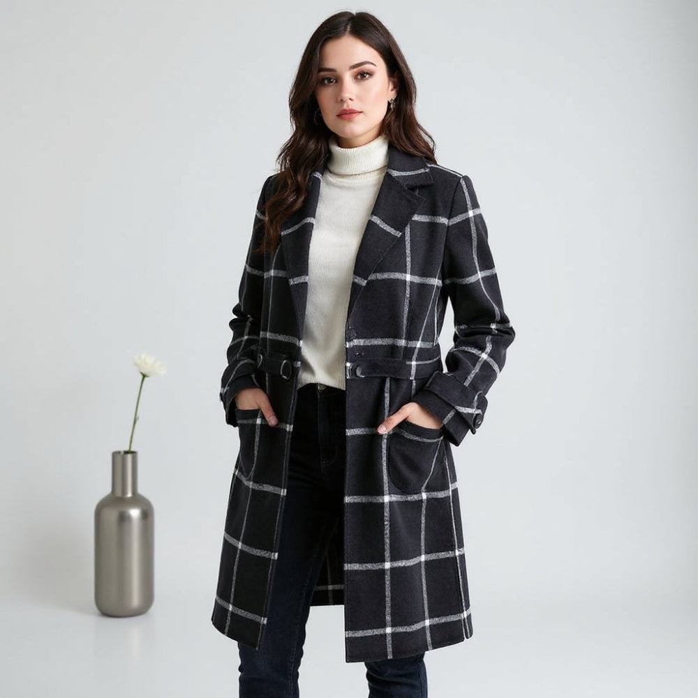Cappotto lungo invernale a quadri da donna