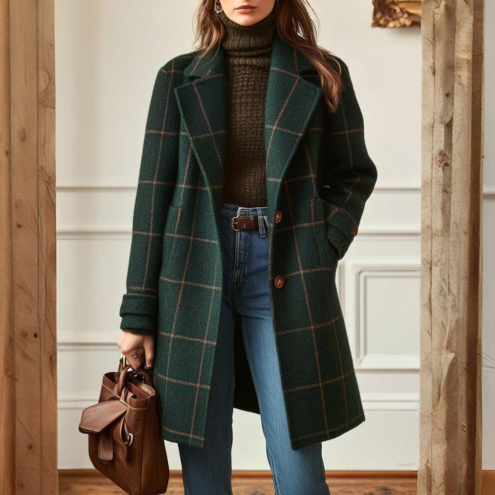 Cappotto lungo invernale a quadri da donna