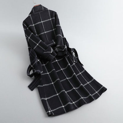 Cappotto lungo invernale a quadri da donna