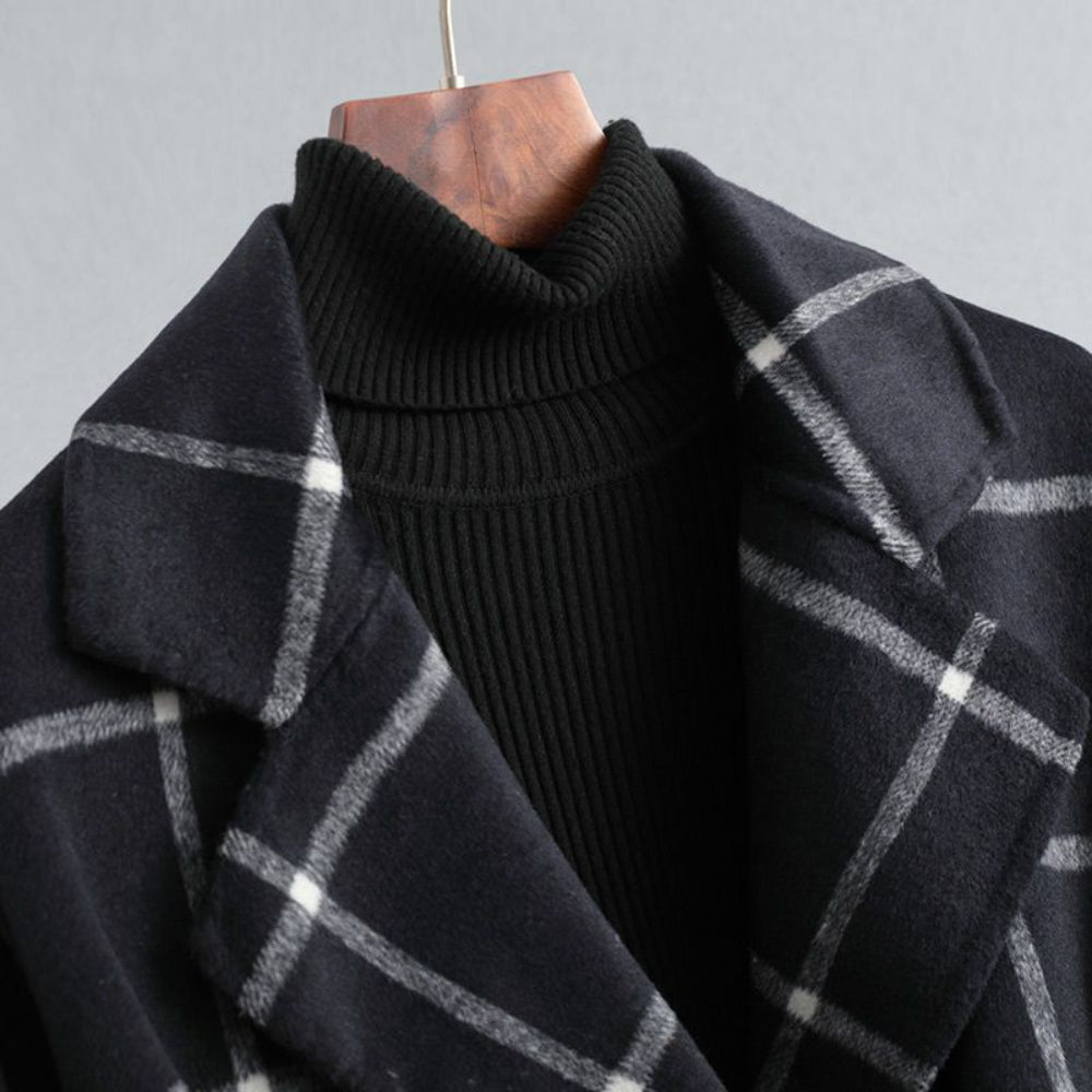 Cappotto lungo invernale a quadri da donna