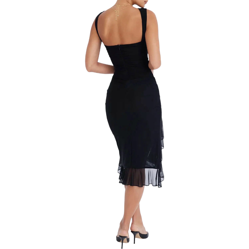 Damenkleider Cocktailkleid gerafftes Midi Kleid mit schulterfreiem Ausschnitt