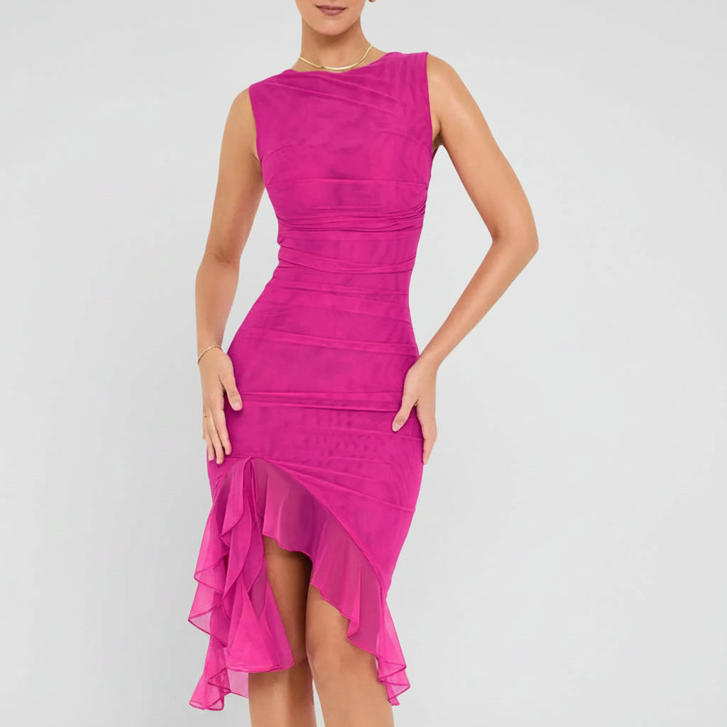 Damenkleider Cocktailkleid gerafftes Midi Kleid mit schulterfreiem Ausschnitt