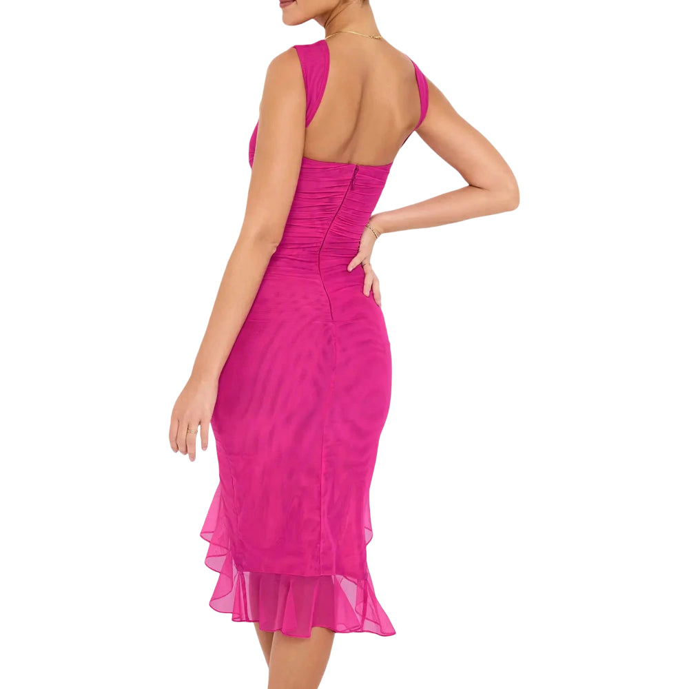Damenkleider Cocktailkleid gerafftes Midi Kleid mit schulterfreiem Ausschnitt