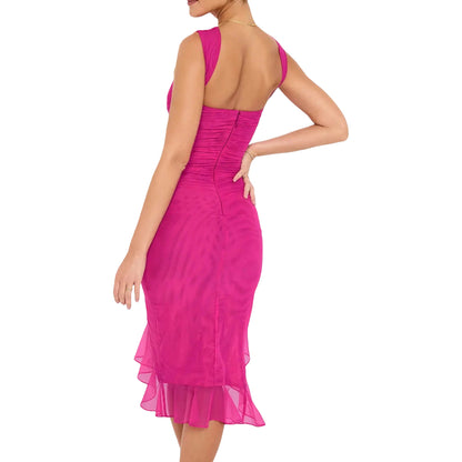 Damenkleider Cocktailkleid gerafftes Midi Kleid mit schulterfreiem Ausschnitt