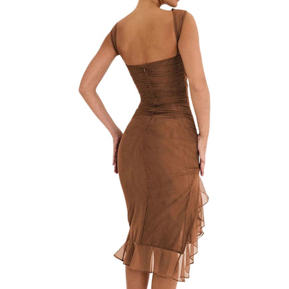 Damenkleider Cocktailkleid gerafftes Midi Kleid mit schulterfreiem Ausschnitt