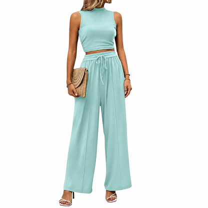 Damen Jumpsuit Ärmellos Weites Bein Lässiges Lounge-Set