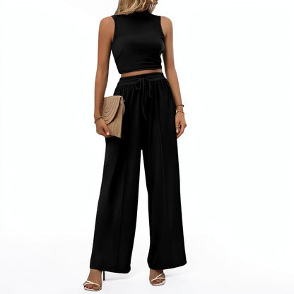 Damen Jumpsuit Ärmellos Weites Bein Lässiges Lounge-Set