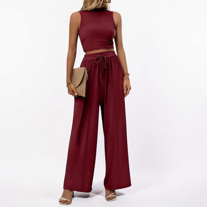 Damen Jumpsuit Ärmellos Weites Bein Lässiges Lounge-Set