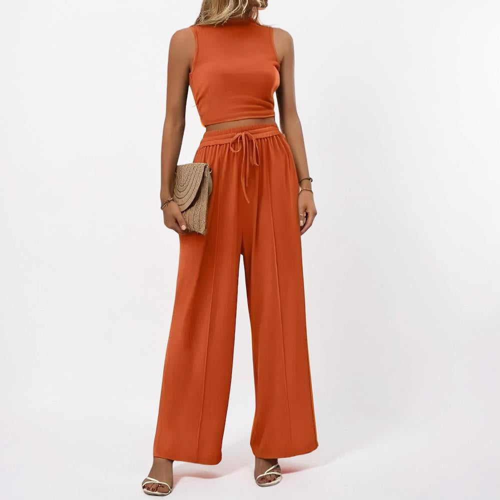 Damen Jumpsuit Ärmellos Weites Bein Lässiges Lounge-Set