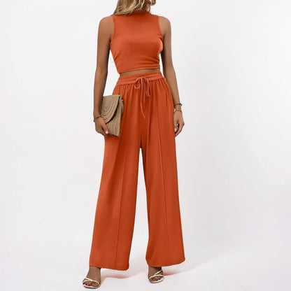 Damen Jumpsuit Ärmellos Weites Bein Lässiges Lounge-Set