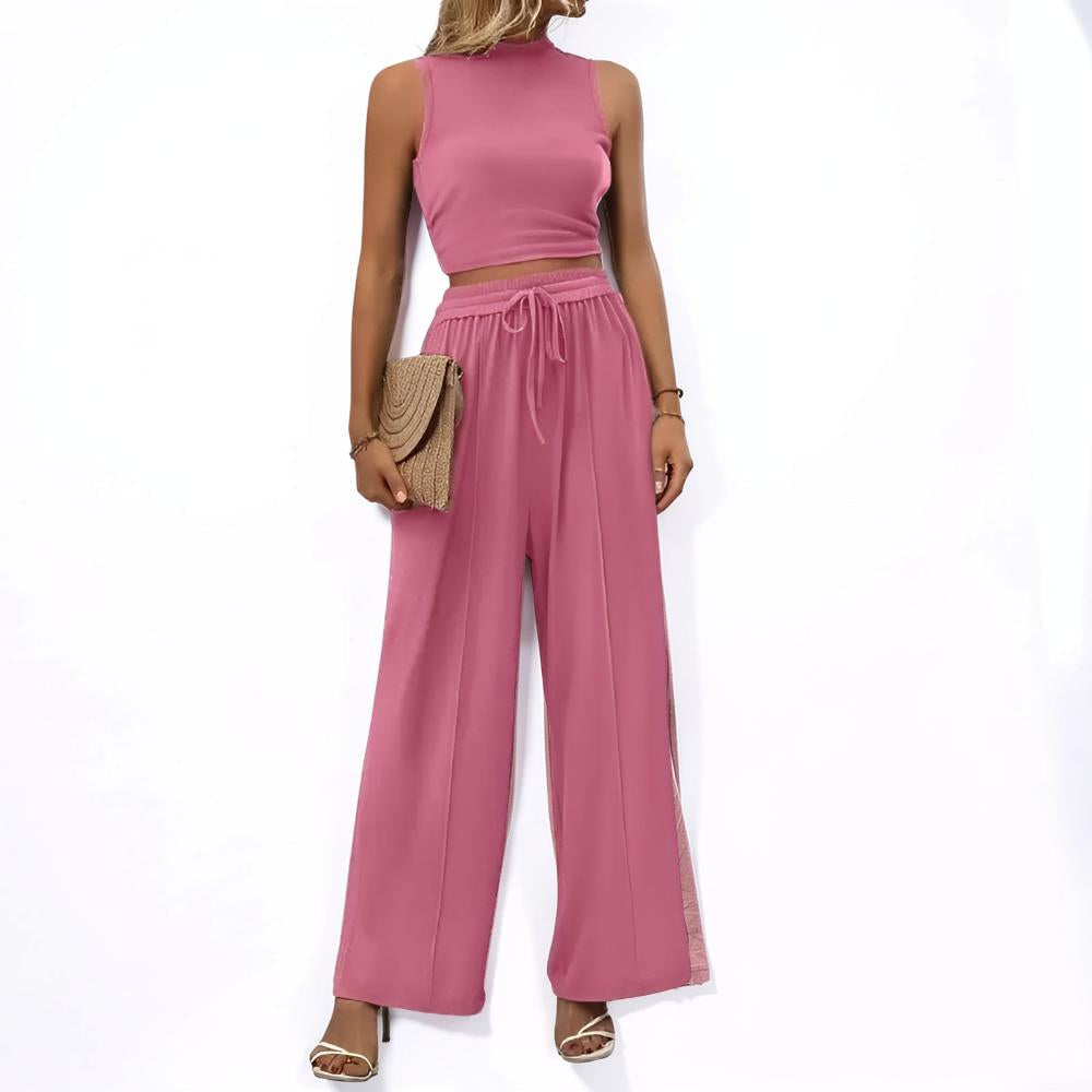 Damen Jumpsuit Ärmellos Weites Bein Lässiges Lounge-Set
