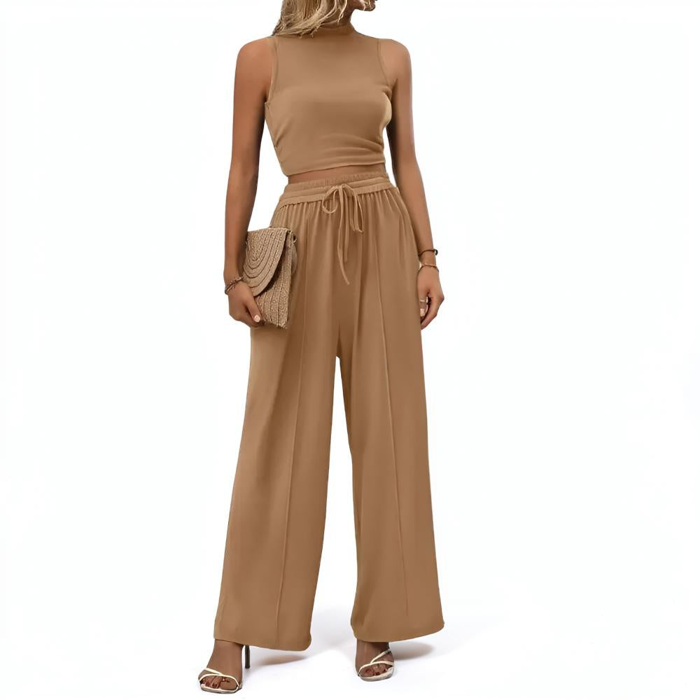 Damen Jumpsuit Ärmellos Weites Bein Lässiges Lounge-Set