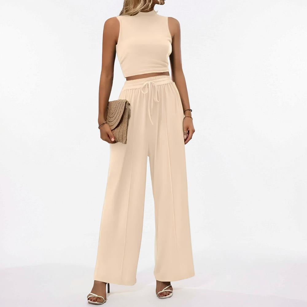 Damen Jumpsuit Ärmellos Weites Bein Lässiges Lounge-Set