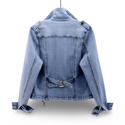 Women's Moto Jacket Cropped Casual Zip Coat